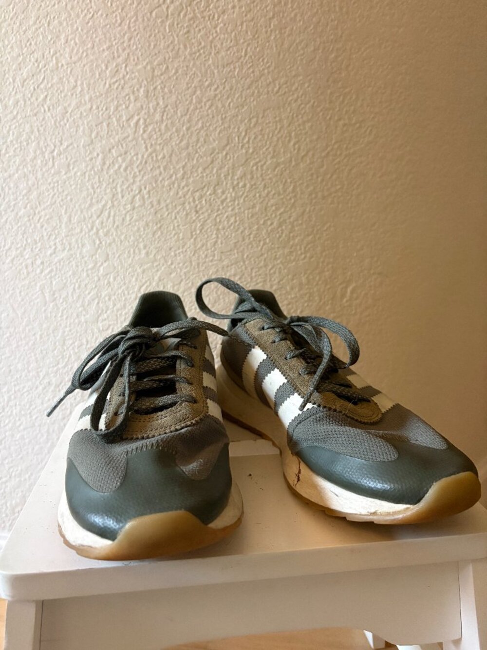 Adidas Originals Olive Green Retro Sneakers White Stripes